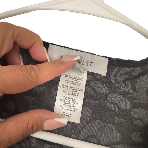 Vintage Y2k Nine West Black-Silver Floral Velvet Stretch Blouse SZ Large - Picture 7 of 12